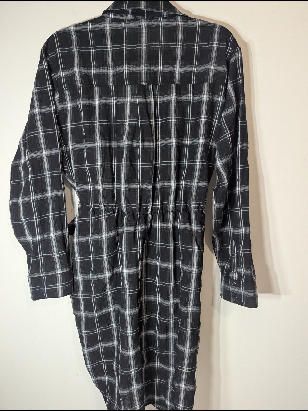 VICI Archie Cotton Plaid Shirt Dress Black Gray Long Sleeve Tie Waist Large NWT - Picture 3 of 8